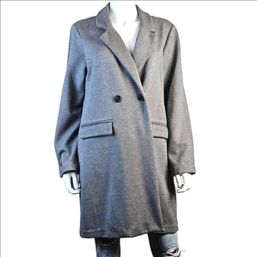 Philosophy Rayon Poly Stretch Knit Black & White Herringbone Long Jacket Blazer